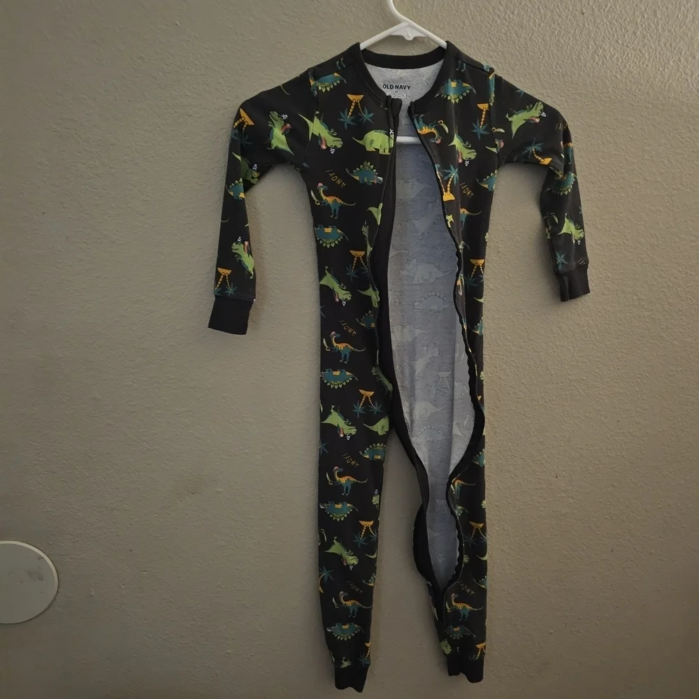 Old Navy Kids Footie Pajama with Dinosaur Print - Black, Green, Orange